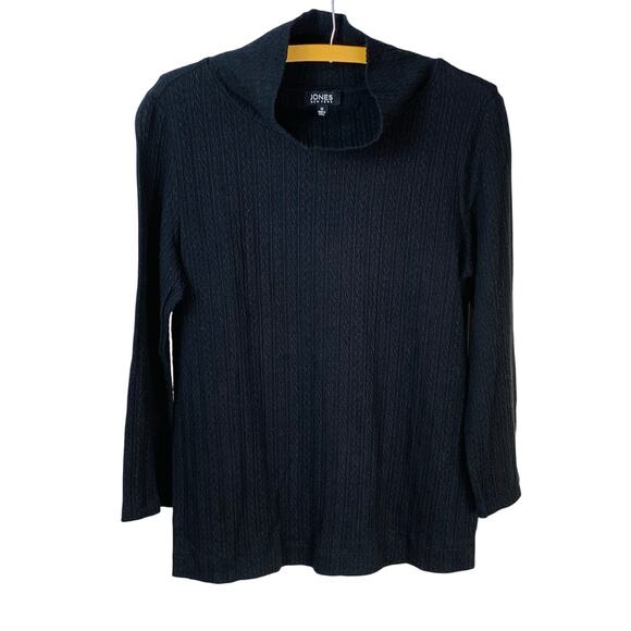 Jones New York Black Delicate Cable Knit Funnel Neck Knit Sweater Size M NWOT - Picture 1 of 7